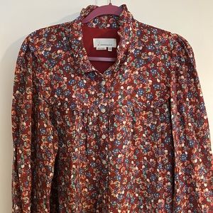 Floral Anthropologie ruffle blouse